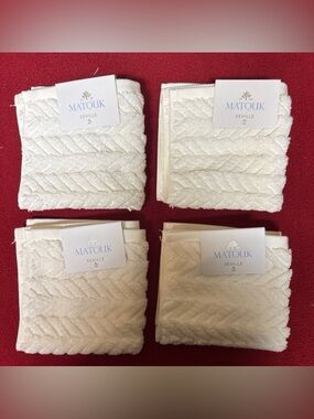 Matouk Seville 4 Pack Washcloth 12X12” Bone Color Loose Braid Pattern Cotton NWT